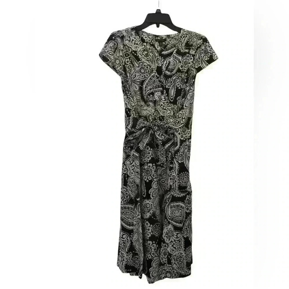 Tommy Hilfiger XL Black & White Paisley Print Wrap Midi Dress Short Sleeve - Picture 1 of 3